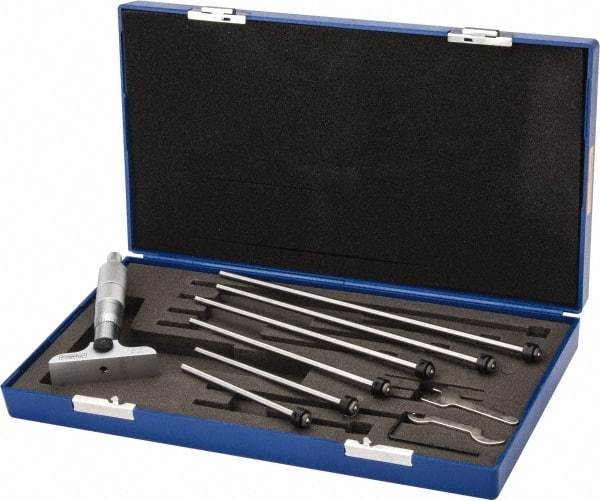 Fowler - 0 to 6" Range, 6 Rod, Mechanical Depth Micrometer - Ratchet Stop Thimble, 2-1/2" Base Length, 0.001" Graduation, 11/64" Rod Diam - USA Tool & Supply