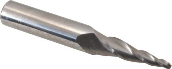 Accupro - 7° Taper Angle per Side, 3/32" Small End Diam, 1" LOC, Solid Carbide 3 Flute Tapered Ball End Mill - 2-1/2" OAL, 3/8" Shank Diam - USA Tool & Supply