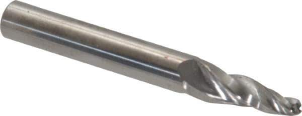 Accupro - 7° Taper Angle per Side, 1/8" Small End Diam, 1/2" LOC, Solid Carbide 3 Flute Tapered Ball End Mill - 3" OAL, 1/4" Shank Diam - USA Tool & Supply
