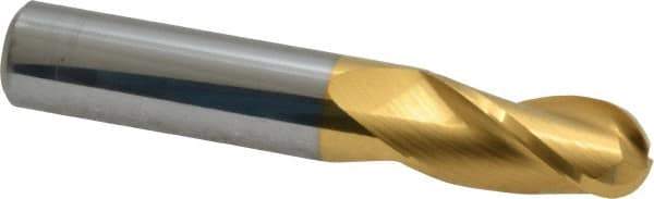 Atrax - 1/2" Diam, 1" LOC, 3 Flute Solid Carbide Ball End Mill - TiN Finish, Single End, 3" OAL, 1/2" Shank Diam - USA Tool & Supply