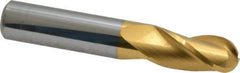 Atrax - 1/2" Diam, 1" LOC, 3 Flute Solid Carbide Ball End Mill - TiN Finish, Single End, 3" OAL, 1/2" Shank Diam - USA Tool & Supply