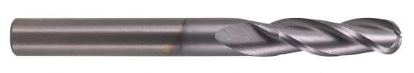Atrax - 7/8" Diam, 1-1/2" LOC, 3 Flute Solid Carbide Ball End Mill - TiN Finish, Single End, 4" OAL, 7/8" Shank Diam - USA Tool & Supply
