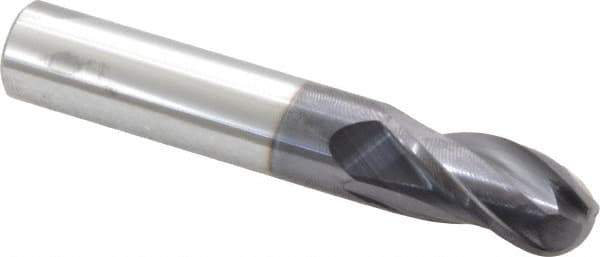 Atrax - 1/2" Diam, 1" LOC, 3 Flute Solid Carbide Ball End Mill - AlTiN Finish, Single End, 3" OAL, 1/2" Shank Diam - USA Tool & Supply