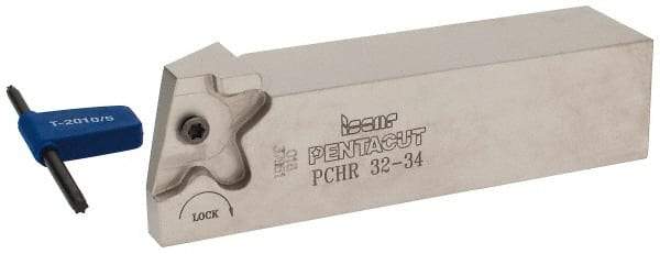 Iscar - External Thread, 0.3937" Max Depth of Cut, 1.5mm Min Groove Width, 135mm OAL, Right Hand Indexable Grooving Cutoff Toolholder - 32mm Shank Height x 32mm Shank Width, PENTA 34.. Insert Style, PCH Toolholder Style, Series PentaCut - USA Tool & Supply