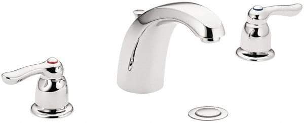 Moen - Lever Handle, Commercial Bathroom Faucet - Two Handle, Pop Up Drain, Arc Spout - USA Tool & Supply