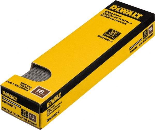 DeWALT - 18 Gauge 1" Long Finishing Nails for Power Nailers - Steel, Bright Finish, Smooth Shank, Straight Stick Collation, Brad Head, Chisel Point - USA Tool & Supply