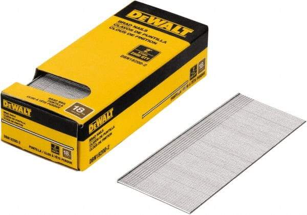 DeWALT - 18 Gauge 2" Long Brad Nails for Power Nailers - Steel, Bright Finish, Smooth Shank, Straight Stick Collation, Brad Head, Chisel Point - USA Tool & Supply