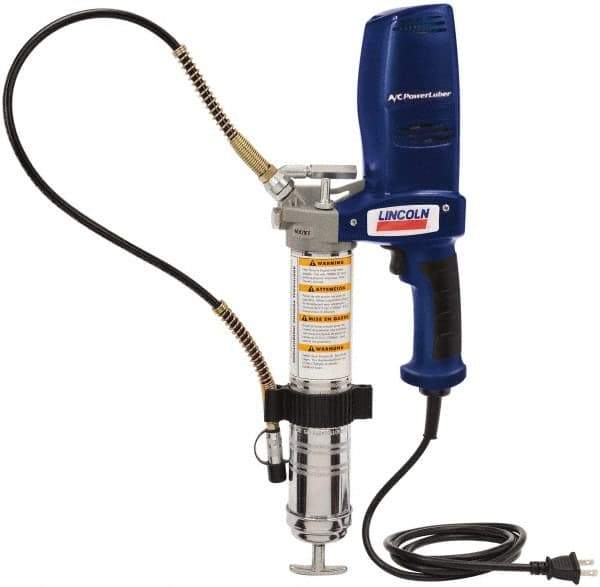 Lincoln - 7,000 Max psi, Flexible Electric Grease Gun - 14-1 & 2 oz (Cartridge) & 16 oz (Bulk) Capacity, 1/8 Thread Outlet, Bulk & Cartridge Fill, Includes 6" Power Card, Compact Carrying Case, Coupler & Valves - USA Tool & Supply