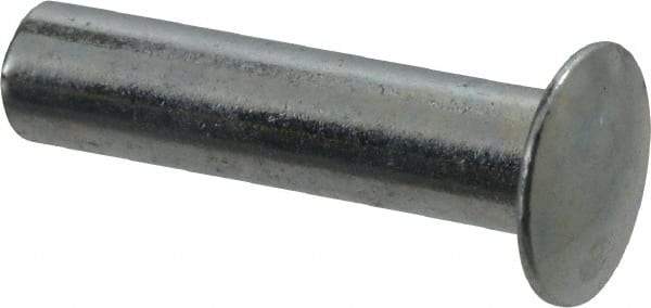 RivetKing - 0.084 to 0.09" Hole Diam, Round Head, Zinc Plated Steel, Semi Tubular Rivet - 7/32 Head Diam, 1/2" Length Under Head, 1/8 Body Diam - USA Tool & Supply