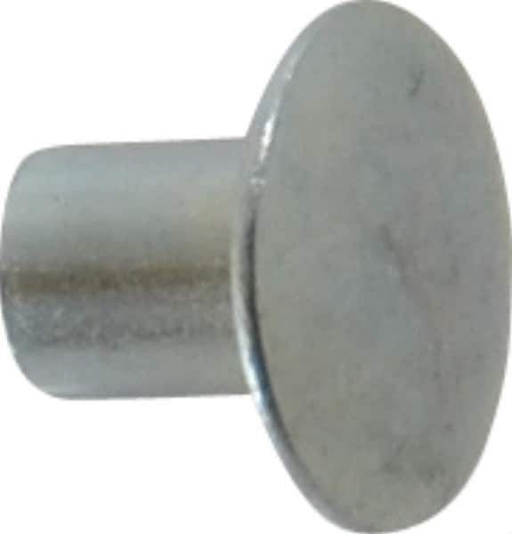 RivetKing - 0.134 to 0.141" Hole Diam, Round Head, Zinc Plated Steel, Semi Tubular Rivet - 3/8 Head Diam, 1/4" Length Under Head, 3/16 Body Diam - USA Tool & Supply