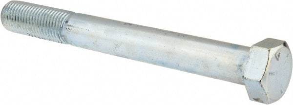 Made in North America - 1-1/4 - 7 UNC, 11" Length Under Head Hex Head Cap Screw - Partially Threaded, Grade 5 Steel, Zinc-Plated Finish, 1-7/8" Hex - USA Tool & Supply