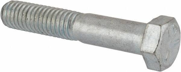 Made in North America - 3/8-16 UNC, 2-1/8" Length Under Head Hex Head Cap Screw - Partially Threaded, Grade 5 Steel, Zinc-Plated Finish, 9/16" Hex - USA Tool & Supply