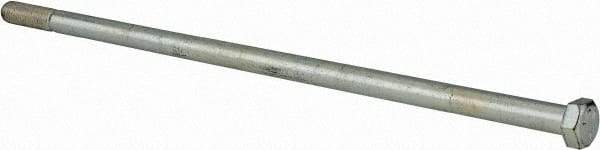 Made in North America - 1/2-13 UNC, 14" Length Under Head Hex Head Cap Screw - Partially Threaded, Grade 5 Steel, Zinc-Plated Finish, 3/4" Hex - USA Tool & Supply
