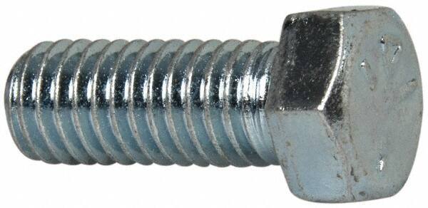 Value Collection - 7/16-14 UNC, 1-1/8" Length Under Head Hex Head Cap Screw - Fully Threaded, Grade 5 Steel, Zinc-Plated Finish, 5/8" Hex - USA Tool & Supply