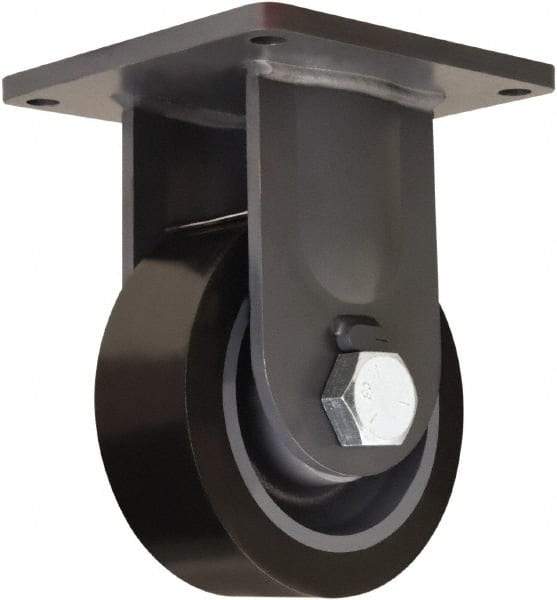 Hamilton - 8" Diam x 3" Wide x 11" OAH Top Plate Mount Rigid Caster - Polyurethane Mold on Forged Steel, 4,500 Lb Capacity, Tapered Roller Bearing, 8-1/2 x 8-1/2" Plate - USA Tool & Supply