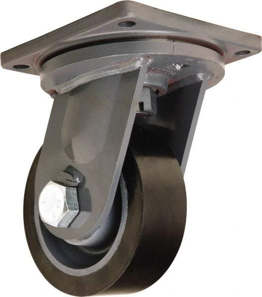Hamilton - 8" Diam x 3" Wide x 11" OAH Top Plate Mount Swivel Caster - Polyurethane Mold on Forged Steel, 4,500 Lb Capacity, Tapered Roller Bearing, 8-1/2 x 8-1/2" Plate - USA Tool & Supply