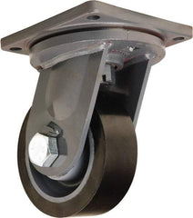 Hamilton - 8" Diam x 3" Wide x 11" OAH Top Plate Mount Swivel Caster - Polyurethane Mold on Forged Steel, 4,500 Lb Capacity, Tapered Roller Bearing, 8-1/2 x 8-1/2" Plate - USA Tool & Supply