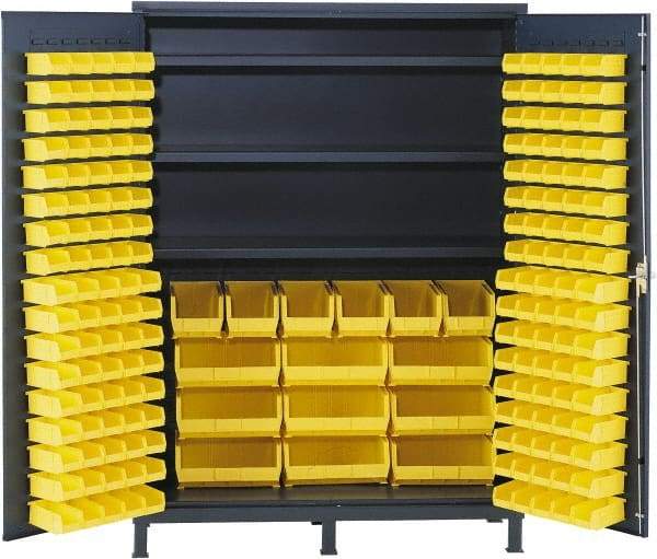 Valley Craft - 3 Shelf 185 Bin Storage Cabinet - Steel, 60" Wide x 24" Deep x 84" High, Gray - USA Tool & Supply