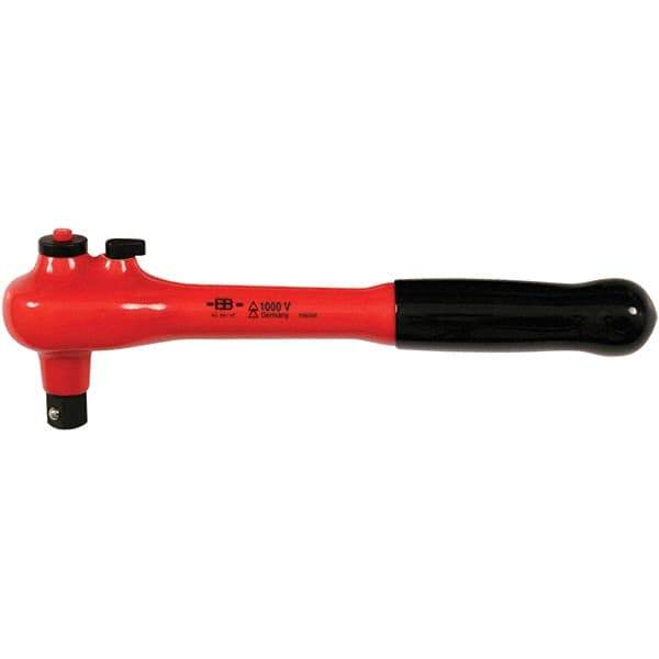 Wiha - 1/2" Drive Pear Head Ratchet - Insulated Finish, 10" OAL, 48 Gear Teeth, 1,000 Volt Insulated Handle, Reversible Head - USA Tool & Supply