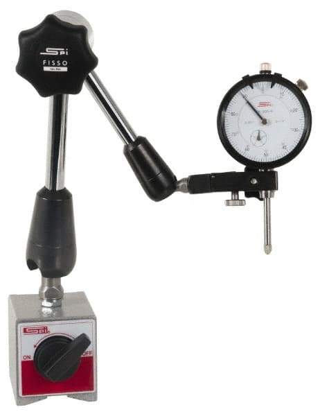 SPI - 0.001" Graduation, 0-100 Dial Reading, Dial Indicator & Base Kit - 2-1/4" Base Length x 2" Base Width x 2-1/8" Base Height, 2" Dial Diam - USA Tool & Supply