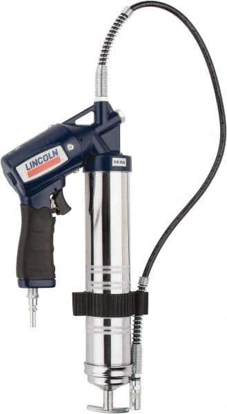 Lincoln - 6,000 Max psi, Flexible Air-Operated Grease Gun - 14-1 & 2 oz (Cartridge) & 16 oz (Bulk) Capacity, 1/8 Thread Outlet, Bulk & Cartridge Fill, Includes Advanced Vent Valve with Filler Nipple - USA Tool & Supply