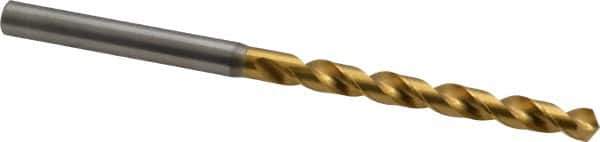 OSG - #3 120° Vanadium High Speed Steel Jobber Drill - TiN Finish, Right Hand Cut, Spiral Flute, Straight Shank, 101mm OAL, Standard Point - USA Tool & Supply