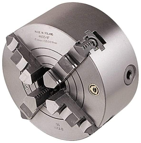 Bison - 4 Jaws, 10" Diam, Combination Independent & Self Centering Manual Lathe Chuck - Plain Back Mount Spindle, Reversible, 1,800 Max RPM, 2.99" Through Hole Diam, Cast Iron - USA Tool & Supply