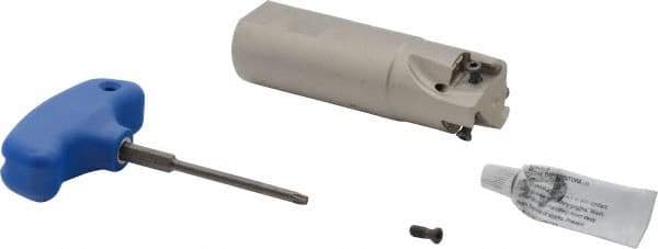 Iscar - 1-1/4" Cut Diam, 0.49" Max Depth of Cut, 1-1/4" Shank Diam, 4-1/4" OAL, Indexable Square Shoulder Helical End Mill - Weldon Shank, 90° Lead Angle, Through Coolant, Series Helitang - USA Tool & Supply