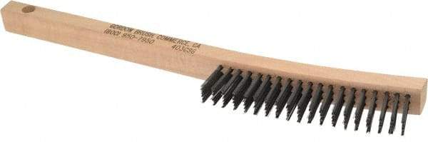 Gordon Brush - 3 Rows x 19 Columns Steel Scratch Brush - 13-3/4" OAL, 1-1/8" Trim Length, Wood Curved Handle - USA Tool & Supply