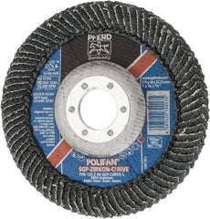 PFERD - 40 Grit, 5" Disc Diam, 7/8" Center Hole, Type 27 Zirconia Alumina Flap Disc - 12,200 Max RPM, Fiberglass Backing, Arbor Attaching System, Coated - USA Tool & Supply