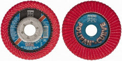 PFERD - 60 Grit, 4-1/2" Disc Diam, 7/8" Center Hole, Type 27 Ceramic Flap Disc - 13,300 Max RPM, Fiberglass Backing, Arbor Attaching System, Coated - USA Tool & Supply