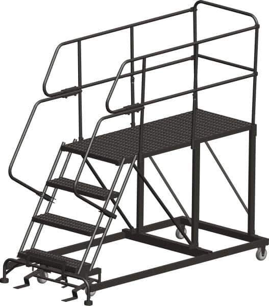 Ballymore - 68" 3 Step Single Entry Work Platform - Rolling Work Platform, 800 Lb Capacity, 30" Platform Height, 38" Base Width x 72" Base Depth, Heavy-Duty Serrated Grating - USA Tool & Supply