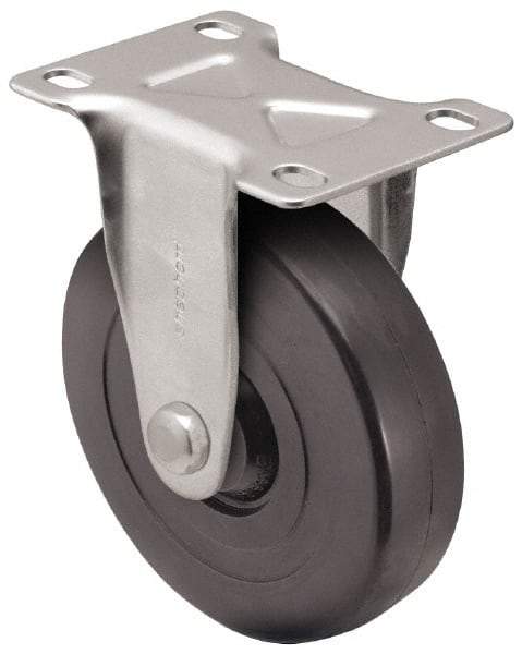Shepherd - 5" Diam x 1-1/4" Wide x 6-1/4" OAH Top Plate Mount Rigid Caster - Hard Rubber, 280 Lb Capacity, Nylon Bearing, 2-5/8 x 3-3/4" Plate - USA Tool & Supply