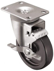Shepherd - 3" Diam x 1-1/4" Wide x 4-1/4" OAH Top Plate Mount Swivel Caster with Brake - Polyolefin, 250 Lb Capacity, Plain Bearing, 2-5/8 x 3-3/4" Plate - USA Tool & Supply