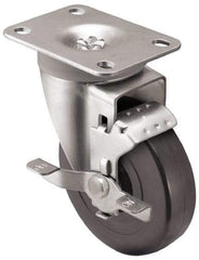 Shepherd - 3" Diam x 1-1/4" Wide x 4-1/4" OAH Top Plate Mount Swivel Caster with Brake - Soft Rubber, 150 Lb Capacity, Nylon Bearing, 2-5/8 x 3-3/4" Plate - USA Tool & Supply