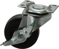 Shepherd - 2" Diam x 13/16" Wide x 2-5/8" OAH Top Plate Mount Swivel Caster with Brake - Soft Rubber, 80 Lb Capacity, Nylon Bearing, 1-3/16 x 2" Plate - USA Tool & Supply