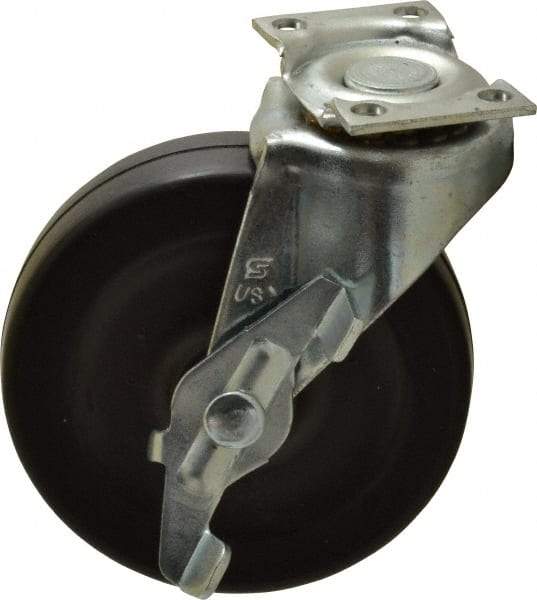 Shepherd - 3" Diam x 13/16" Wide x 3-1/2" OAH Top Plate Mount Swivel Caster with Brake - Soft Rubber, 110 Lb Capacity, Nylon Bearing, 1-3/16 x 2" Plate - USA Tool & Supply