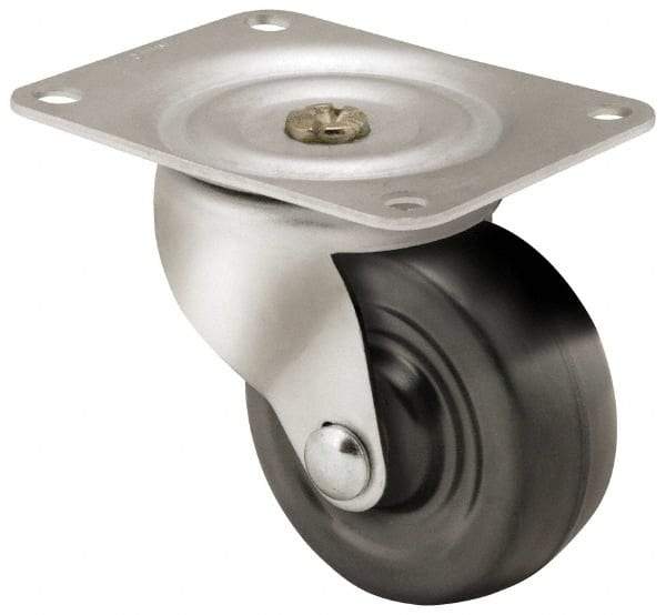 Shepherd - 3" Diam x 1-1/4" Wide x 3-13/16" OAH Top Plate Mount Swivel Caster - Soft Rubber, 150 Lb Capacity, Nylon Bearing, 3-1/8 x 4-1/8" Plate - USA Tool & Supply