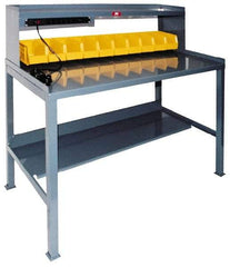 Jamco - 72 Wide x 36" Deep x 48" High, 12 Gauge Steel Heavy-Duty Workbench with Riser - 12 Gauge Steel Top, Fixed Legs, Gray - USA Tool & Supply