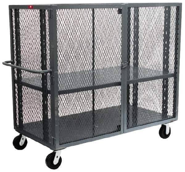 Jamco - 3,000 Lb Capacity, 2 Shelf, Steel Mesh Security Truck - 48" Long x 24" Wide x 57" High, 6" Diam Wheels - USA Tool & Supply