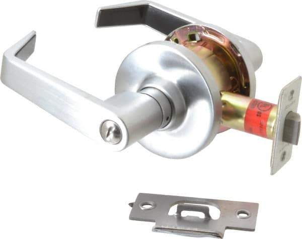 Master Lock - Grade 2 Privacy Lever Lockset - 2-3/4" Back Set, Keyless Cylinder, Brushed Chrome Finish - USA Tool & Supply