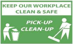 NMC - Keep Our Workplace Clean & Safe - Pick-Up - Clean-Up, 60 Inch Long x 36 Inch High, Safety Banner - Polyethylene, English, Printed on 1 Side - USA Tool & Supply