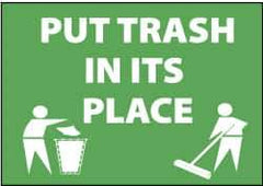 NMC - "Put Trash in Its Place", 10" Long x 14" Wide, Rigid Plastic Safety Sign - Rectangle, 0.05" Thick, Use for Restroom, Janitorial & Housekeeping - USA Tool & Supply