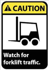 NMC - "Caution - Watch for Forklift Traffic", 10" Long x 7" Wide, Rigid Plastic Safety Sign - Rectangle, 0.05" Thick, Use for Accident Prevention - USA Tool & Supply