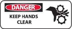 NMC - "Danger - Keep Hands Clear", 7" Long x 17" Wide, Rigid Plastic Safety Sign - Rectangle, 0.05" Thick, Use for Accident Prevention - USA Tool & Supply