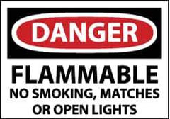 NMC - "Danger - Flammable - No Smoking, Matches or Open Lights", 10" Long x 14" Wide, Rigid Plastic Safety Sign - Rectangle, 0.05" Thick, Use for Accident Prevention - USA Tool & Supply