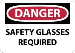 NMC - "Danger - Safety Glasses Required", 10" Long x 14" Wide, Pressure-Sensitive Vinyl Safety Sign - Rectangle, 0.004" Thick, Use for Accident Prevention - USA Tool & Supply