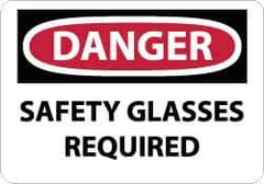 NMC - "Danger - Safety Glasses Required", 10" Long x 14" Wide, Pressure-Sensitive Vinyl Safety Sign - Rectangle, 0.004" Thick, Use for Accident Prevention - USA Tool & Supply