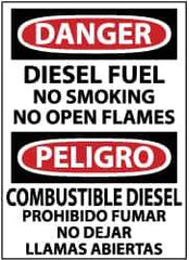 NMC - "Danger - Diesel Fuel - No Smoking - No Open Flames", 14" Long x 10" Wide, Aluminum Safety Sign - Rectangle, 0.04" Thick, Use for Hazardous Materials - USA Tool & Supply