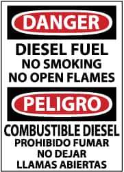 NMC - "Danger - Diesel Fuel - No Smoking - No Open Flames", 14" Long x 10" Wide, Pressure-Sensitive Vinyl Safety Sign - Rectangle, 0.004" Thick, Use for Hazardous Materials - USA Tool & Supply